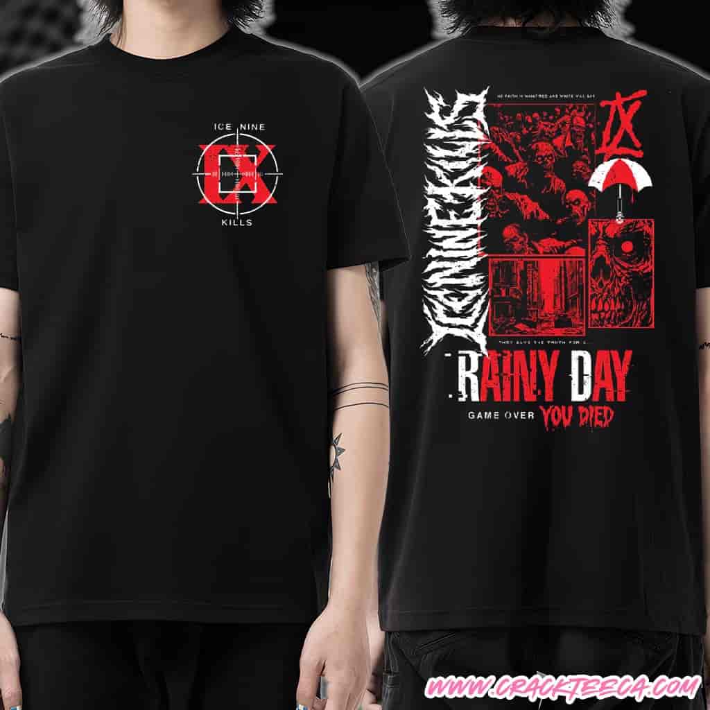 Ice Nine Kills A Work of Art Tour Europe UK 2025 Rainy Day Game Over You Died Unisex T-Shirt Merchandise Ice Nine Kills A Work of Art Tour Europe UK 2025 Rainy Day Game Over You Died Unisex T-Shirt Merchandise