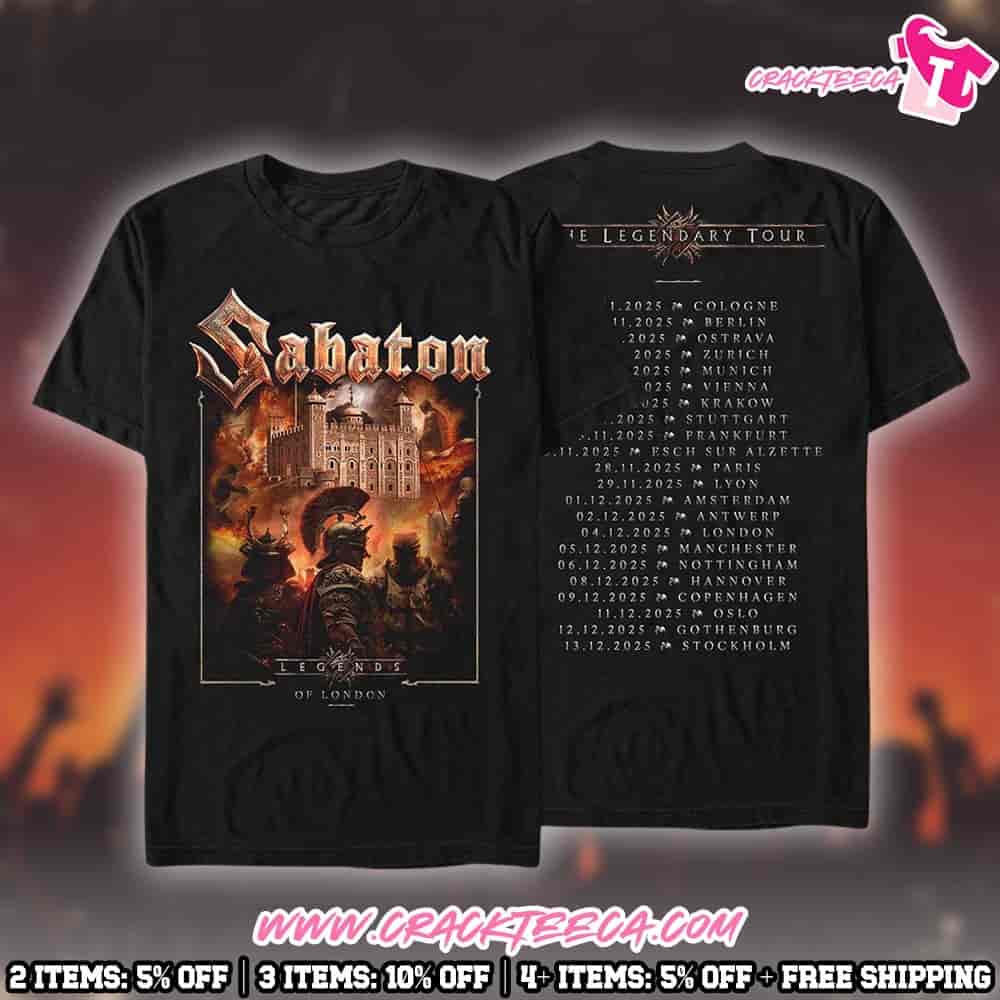 Sabaton Pop-Up Store Merch 2025 United Kingdom London The Legendary Tour On December 4 At The O2 Arena T-Shirt Sabaton Pop-Up Store Merch 2025 United Kingdom London The Legendary Tour On December 4 At The O2 Arena T-Shirt