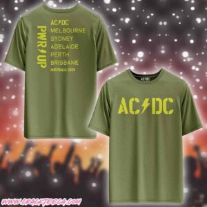 ACDC PWR Up Tour Australia 2025 Olive Green Logo Short Sleeve T-Shirt Merchandise