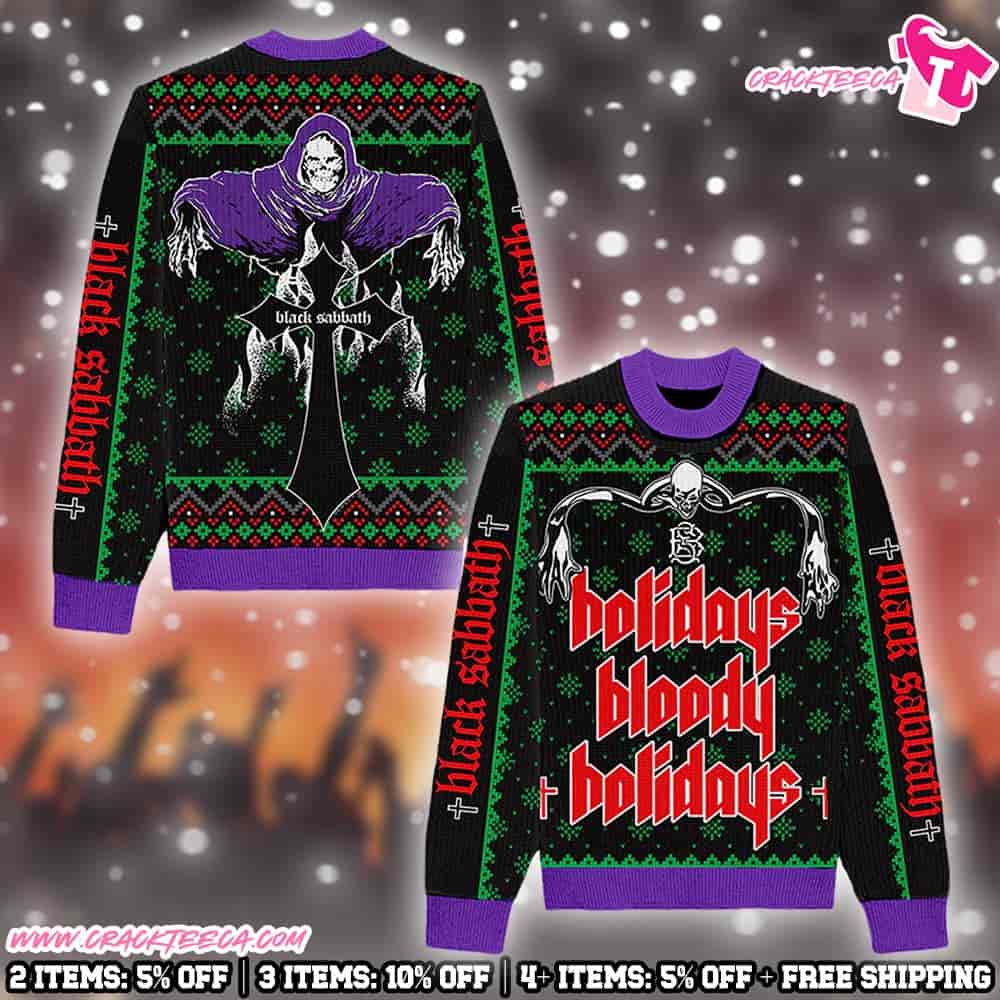 Black Sabbath Holidays Bloody Holidays Ugly Christmas Sweater 2025 For Fans And Family Black Sabbath Holidays Bloody Holidays Ugly Christmas Sweater 2025 For Fans And Family