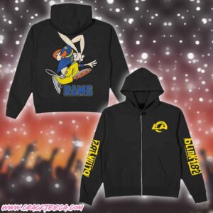 Blink 182 X Los Angeles Rams Merchandise 2025 Touchdown Bunny Pull Over Hoodie Zip Shirt