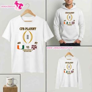 College Football Playoff First Round Game 2 2025 Miami Hurricanes Vs Texas A&M Aggies In College Station Texas T-Shirt