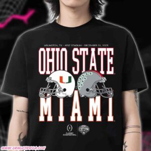 Cotton Bowl Classic 2025 Miami Hurricanes vs Ohio State Buckeyes Helmet Matchup Unisex T-Shirt