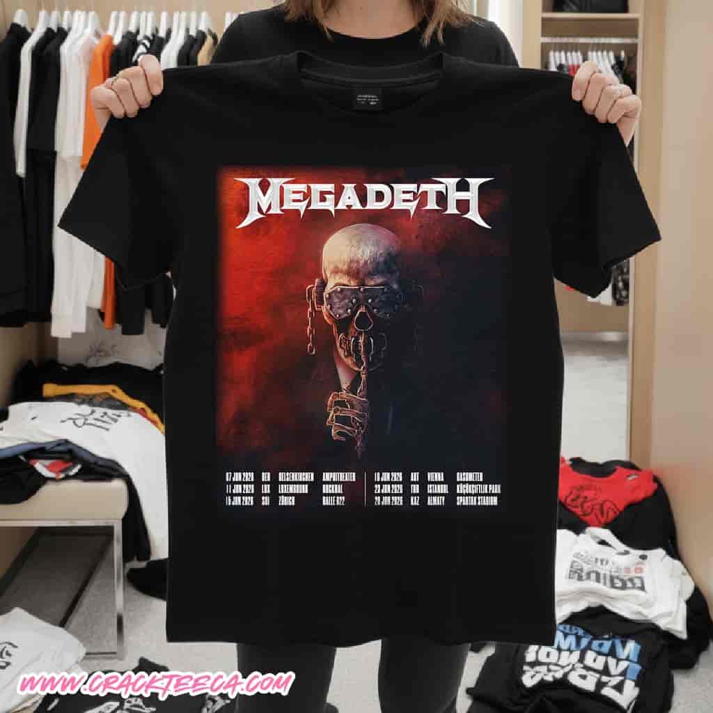 Megadeth Europe Summer Tour 2026 With Six Headline Shows Merchandise T-Shirt Megadeth Europe Summer Tour 2026 With Six Headline Shows Merchandise T-Shirt