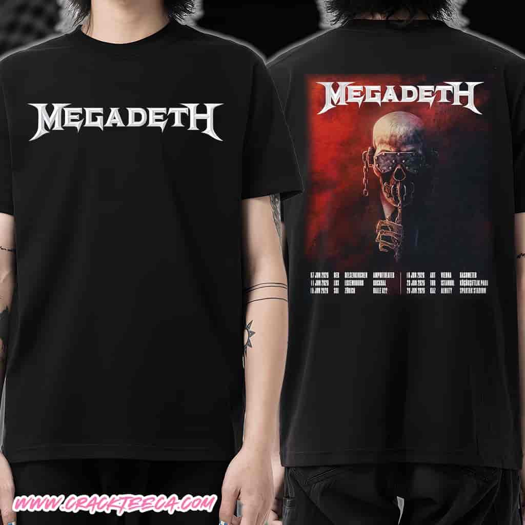 Megadeth Europe Summer Tour 2026 With Six Headline Shows T-Shirt Two Sided Merchandise Megadeth Europe Summer Tour 2026 With Six Headline Shows T-Shirt Two Sided Merchandise