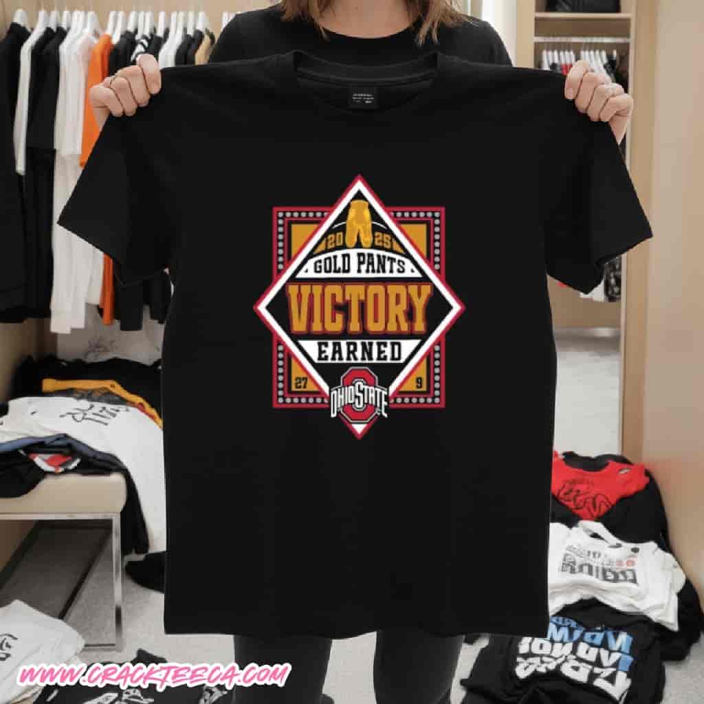 NCAA Ohio State Buckeyes 2025 Gold Pants Victory Earned Short Sleeve T Shirt NCAA Ohio State Buckeyes 2025 Gold Pants Victory Earned Short Sleeve T Shirt