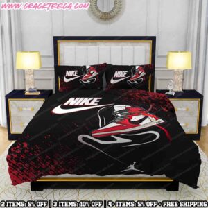 Nike Bedding Set Air Jordan 1 Chicago Sneaker Art On Black Grunge Background