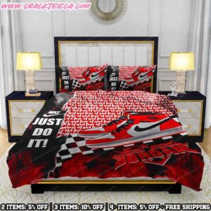 Nike Bedding Set Air Jordan 1 Racing Checkered Flag Just Do IT Theme