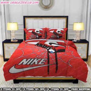 Nike Bedding Set Air Jordan 1 Sneaker Red Spiderweb Pattern Design