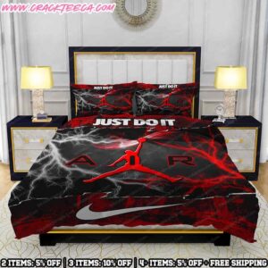 Nike Bedding Set Air Jordan Jumpman Red And Black Lightning Storm