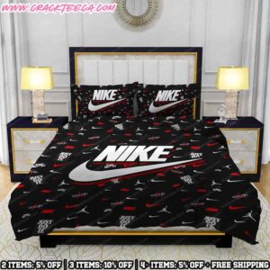 Nike Bedding Set Black Monogram Pattern With Repeated Swoosh And Jumpman Logos