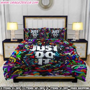 Nike Bedding Set Vibrant Street Art Graffiti Just Do IT Multi-Color