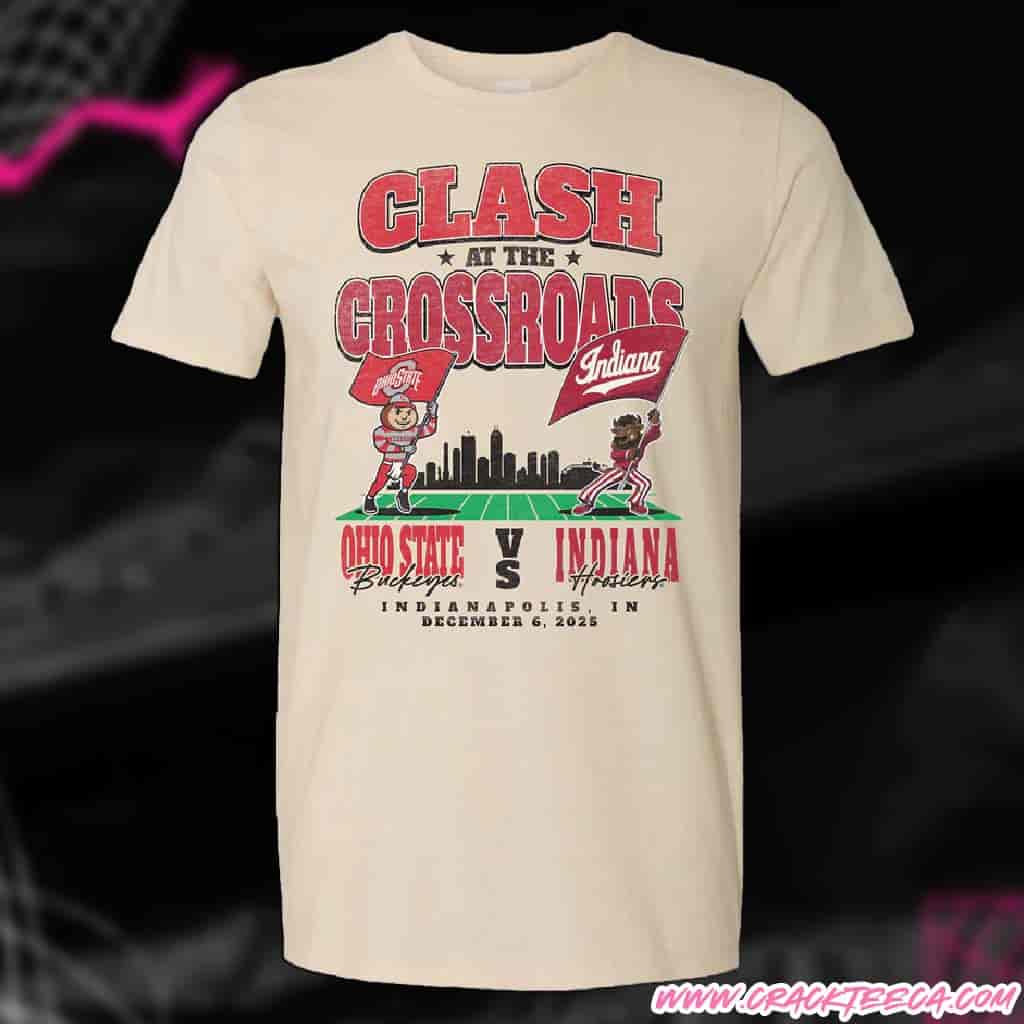 Ohio State Buckeyes Vs Indiana Hoosiers 2025 Mascot Matchup T-Shirt On December 6 In Indianapolis In NCAA Big Ten Championship Ohio State Buckeyes Vs Indiana Hoosiers 2025 Mascot Matchup T-Shirt On December 6 In Indianapolis In NCAA Big Ten Championship