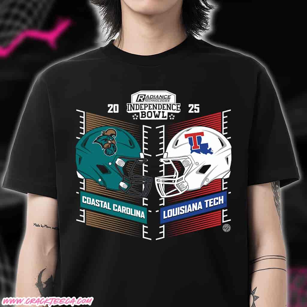 Radiance Technologies Independence Bowl 2025 Coastal Carolina Chanticleers Vs Louisiana Tech Bulldogs Head To Head Matchup T-Shirt Radiance Technologies Independence Bowl 2025 Coastal Carolina Chanticleers Vs Louisiana Tech Bulldogs Head To Head Matchup T-Shirt