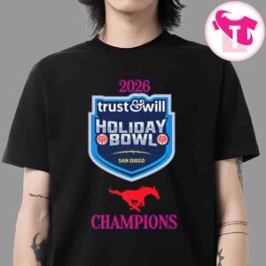 2026 Trust & Will Holiday Bowl Champions SMU Mustangs Logo T-Shirt