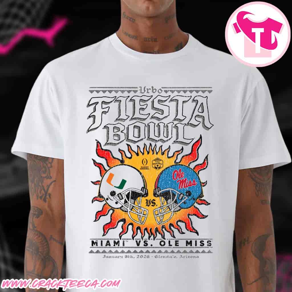 2026 Vrbo Fiesta Bowl Miami Vs Ole Miss Matchup Matchup CFP Semifinal Solar Standoff T-Shirt 2026 Vrbo Fiesta Bowl Miami Vs Ole Miss Matchup Matchup CFP Semifinal Solar Standoff T-Shirt