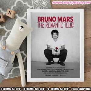 Bruno Mars The Romantic North America Europe UK Tour 2026 Poster Canvas