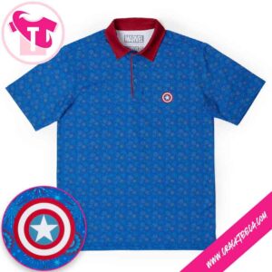 Captain America Stars Stripes And Shields All Day Golf Polo Shirt