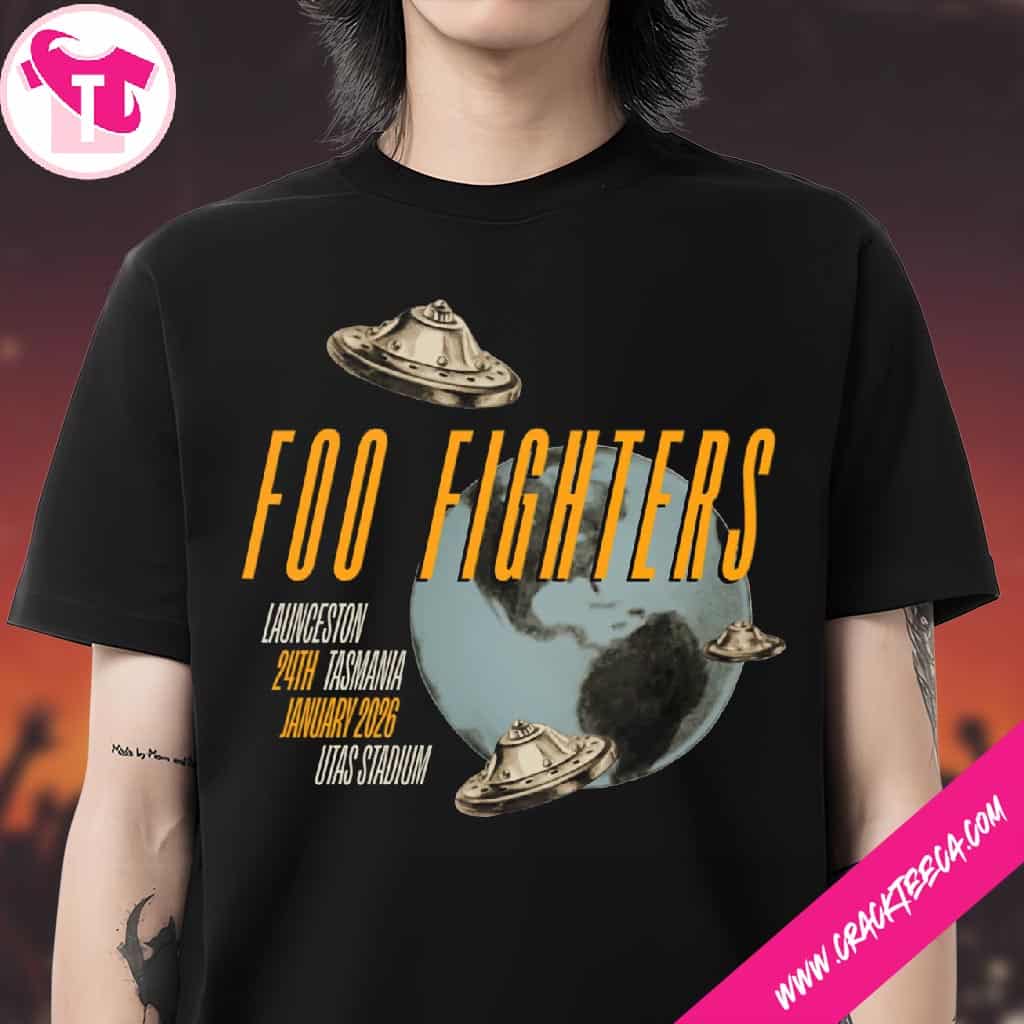 Foo Fighters Australia Tasmania 2026 Exclusive Merch Live At Utas Stadium On January 24 UFO T-Shirt Foo Fighters Australia Tasmania 2026 Exclusive Merch Live At Utas Stadium On January 24 UFO T-Shirt