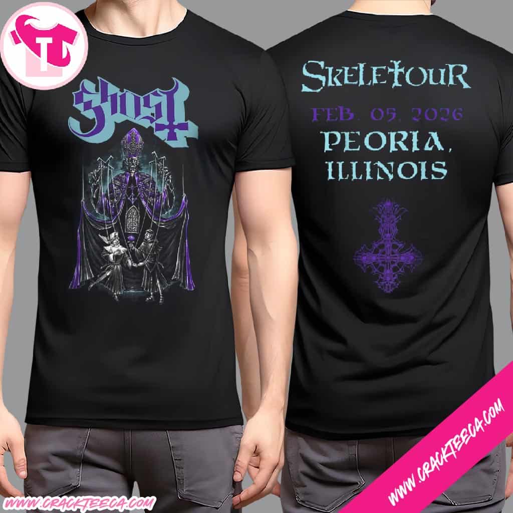 Ghost Skeletour 2026 Peoria Illinois Concert T-Shirt Official Tour Merchandise On February 5 At Peoria Civic Center Ghost Skeletour 2026 Peoria Illinois Concert T-Shirt Official Tour Merchandise On February 5 At Peoria Civic Center