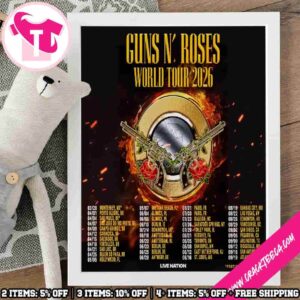 Guns N Roses World Tour 2026 Legendary Rock Band Concert Home Decor Poster Canvas