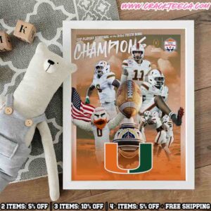 Miami Hurricanes Football Vrbo Fiesta Bowl Champions 2026 CFP Playoff Semifinal Home Decor Poster Canvas