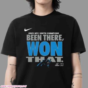 Nike Carolina Panthers 2025 NFC South Division Champions Locker Room Trophy Collection Unisex T-Shirt