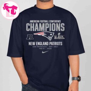Nike New England Patriots 2025 AFC Champions Team Nation Super Bowl LX Unisex T-Shirt