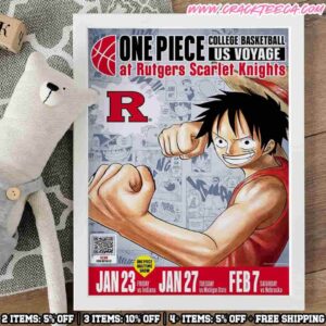 One Piece College Basketball US Voyage 2026 At Rutgers Scarlet Knights Decor Poster Canvas