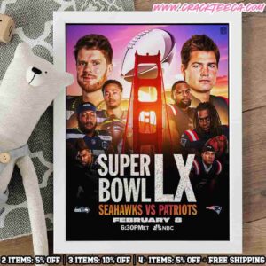 Super Bowl LX Matchup Is Set New England Patriots Vs Seattle Seahawks Official Game Poster Canvas