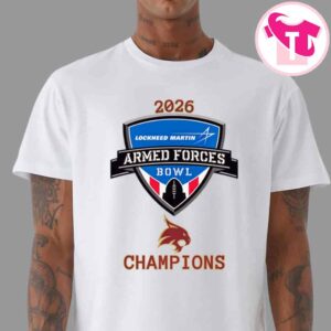 Texas State Bobcats 2026 Lockheed Martin Armed Forces Bowl Champions Logo T-Shirt